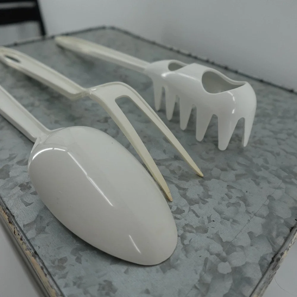 VTG White Melamine Kitchen Utensil Set Pasta Server Fork Spoon‎ 3 Piece 11 Inch